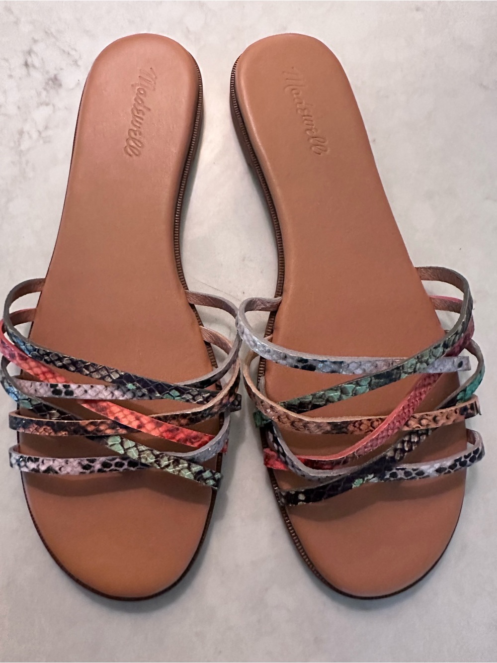 Madewell The Tracie Snake Embossed Leather Crisscross Slide Sandals Size 10